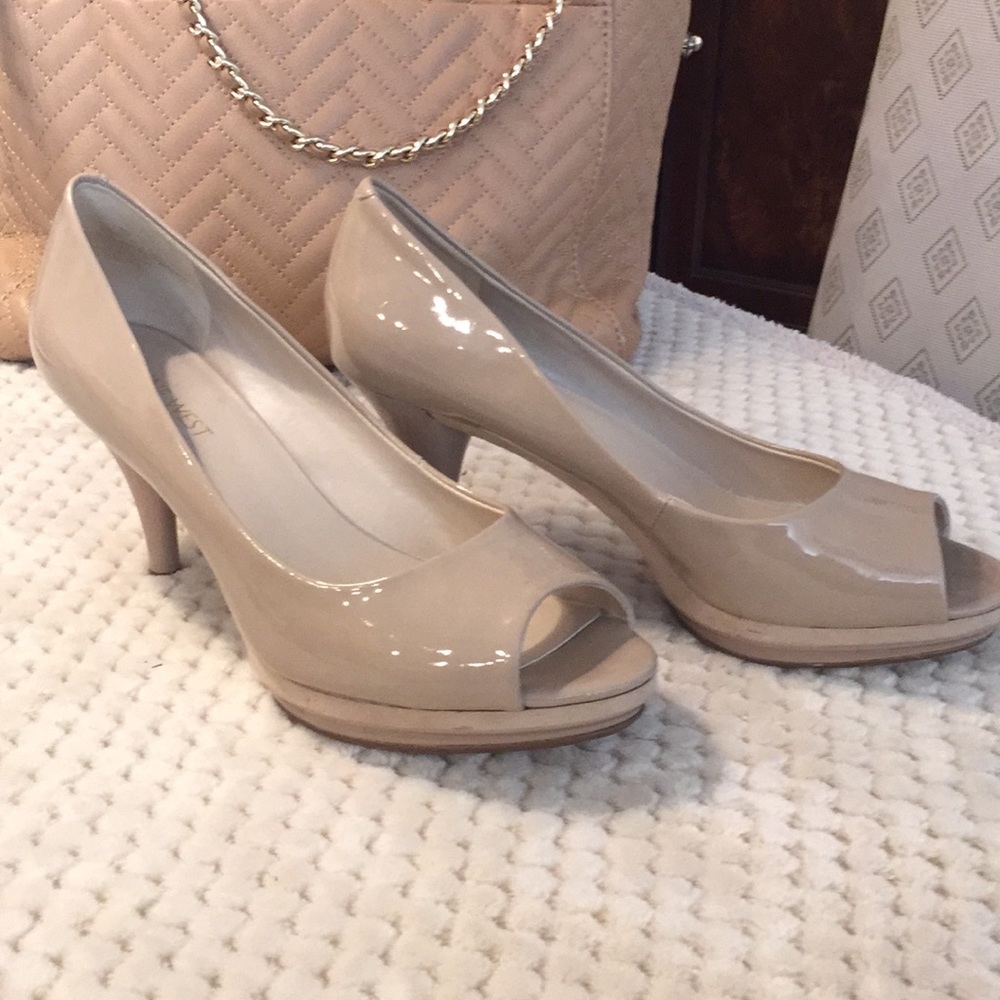 Nude Patent Peep Toe Heels